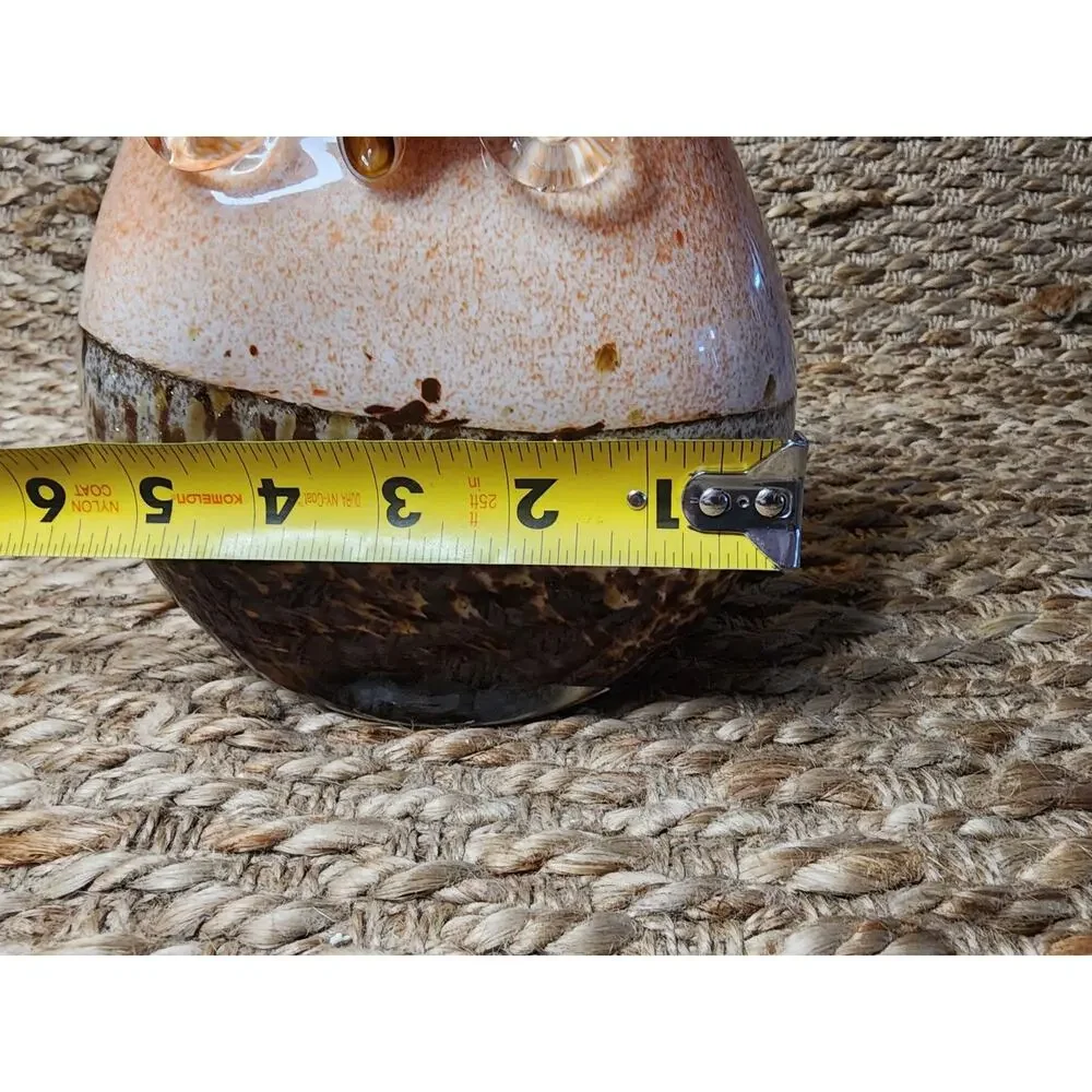 Vintage Hand Blown Studio Art Murano Glass Owl Vase Brown Cream 7